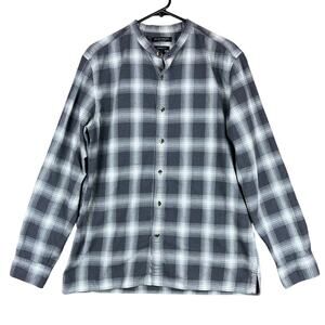 Banana Republic Mens Flannel Shirt Black Gray Plaid Grant Fit Button Down Large